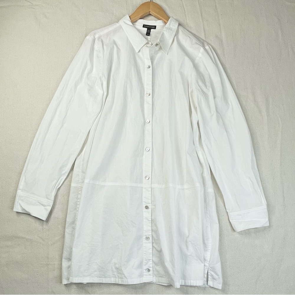 Eileen Fisher White Cotton Long Shirt Tunic Dress White oversized Large